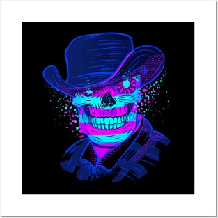 Neon Cowboy Skull Posters and Art